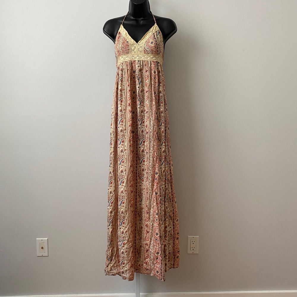 Daughters of the Revolution Cotton Boho Fairy Peasant Paisley Crochet Maxi Dress